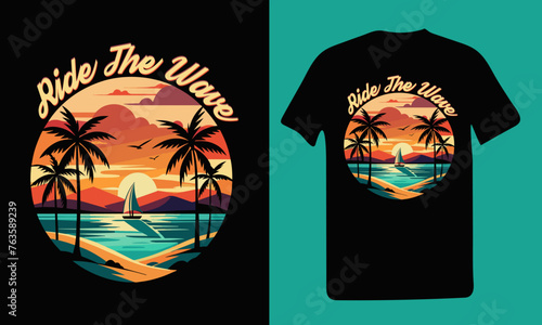 Ride the wave high quality vector for black grunge surfing tshir design photo