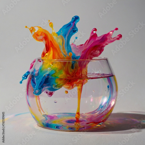 colorful liquid splash, Color splash, Rainbow colored ink in water.