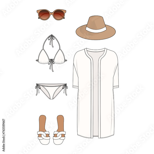 Beach Kimono and Bikini Set