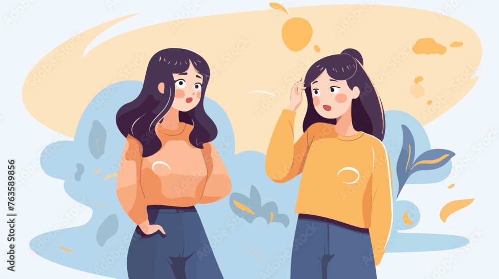 Confused doubting girls having questions flat vector