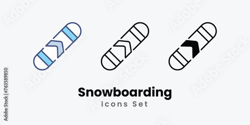 Snowboarding icons thin line and glyph vector icon stock illustration