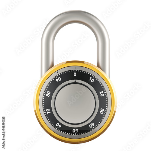 Dial Combination Padlock, 3D rendering isolated on transparent background