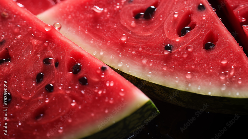 Close-up of Fresh Watermelon Slices with Water Drops Close-up of Fresh Watermelon Slices with Water Drops