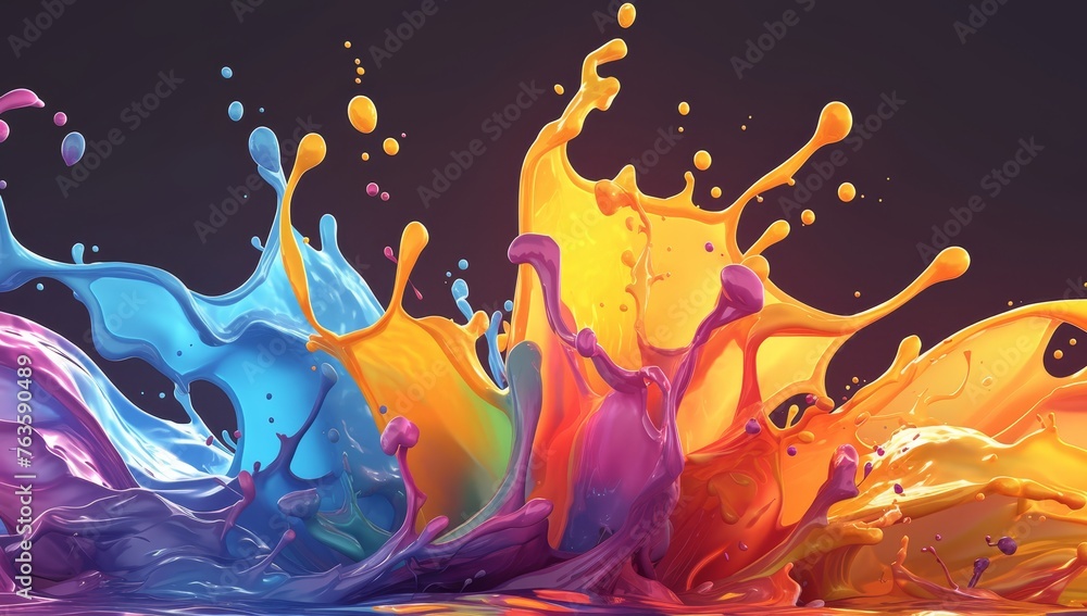 Colorful paint splash, vibrant color explosions, abstract background for creative design and illustration. Colorful paint splashes in water, paint drops. 