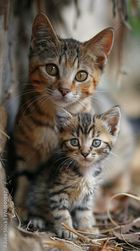 Cute kitten with mom cat, ai Cute kitten with mom cat, ai
