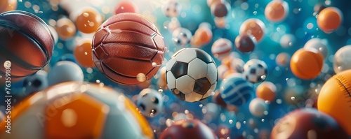 Elevate our sports balls that defy gravity by portraying them in a unique worms-eye view perspective Craft visuals that instill a sense of wonder and excitement as the balls appear to float effortless photo