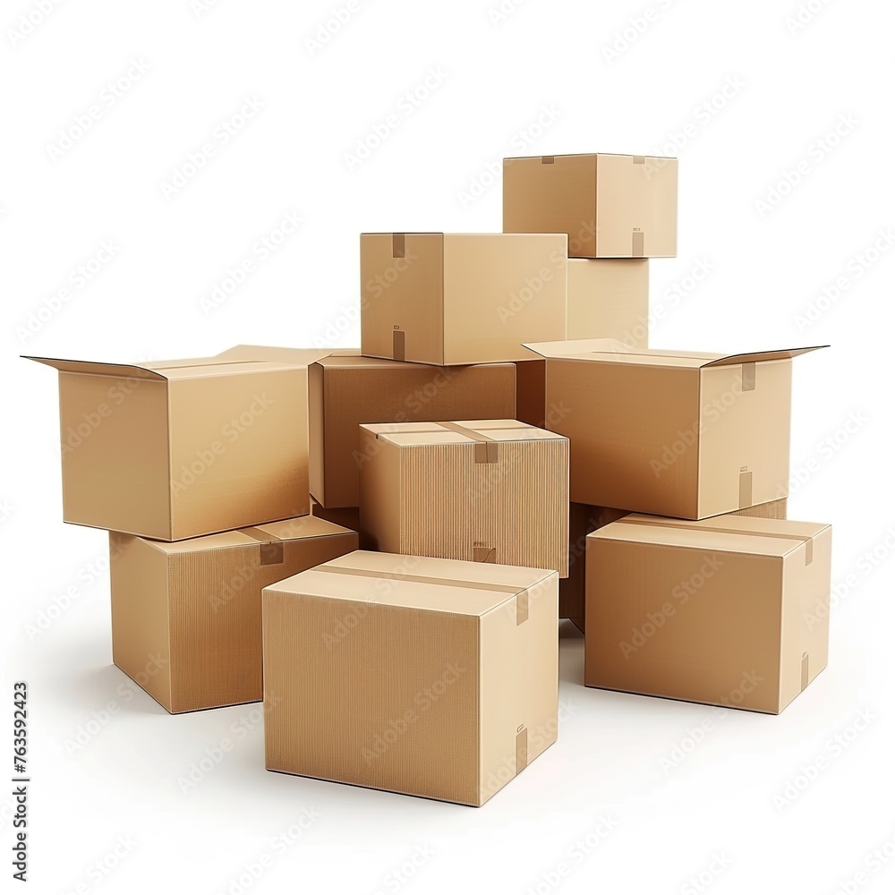 Fototapeta premium Cardboard boxes with stuff indoors, space for text.