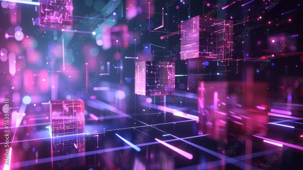 3d render visual laser cube disco lights with abstract digital geometric background. AI generated