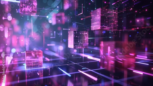 3d render visual laser cube disco lights with abstract digital geometric background. AI generated