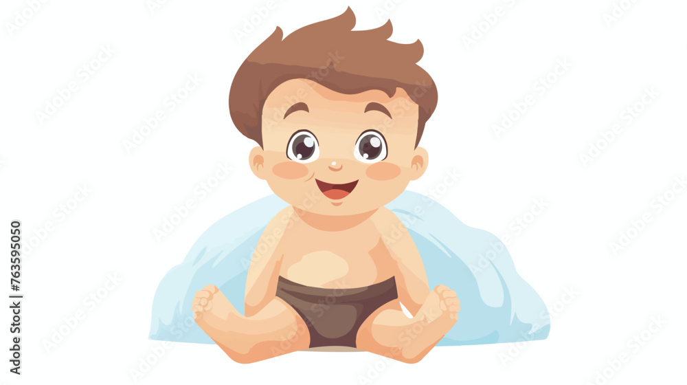 Cute little baby boy in diaper flat vector 