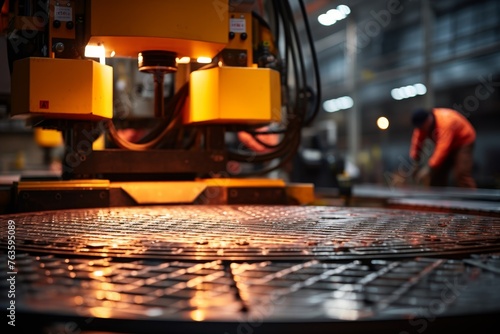 An intricate look at a demister pad amidst the hustle and bustle of a working industrial plant photo