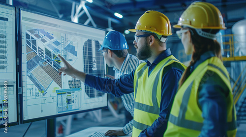 Team of engineers and architects brainstorming the integration of renewable energy into new building projects