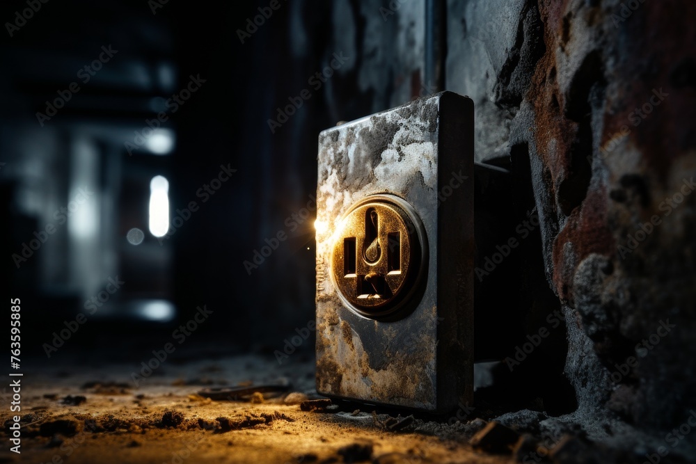 Industrial socket with complex design elements installed on a rough ...