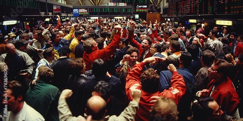 A busy stock exchange with ...