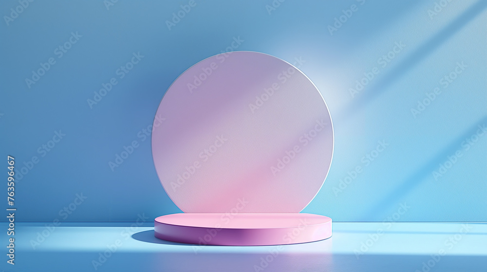 Pastel blue and pink cylinder shape podium with gradients light and shadow for product display.