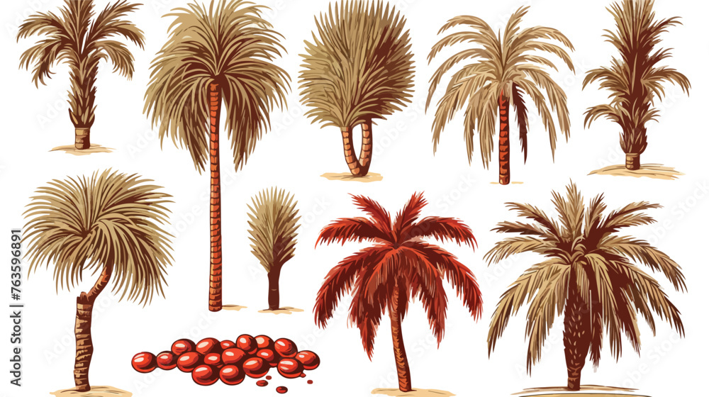 Date palm collection with fruits and leaves sketch