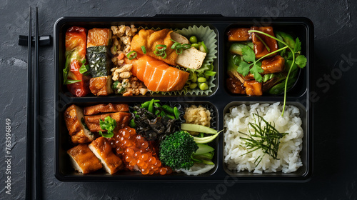 japanese style bento lunch box isolated top view