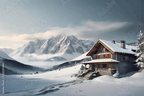 Beautiful winter view of the Alps covered with snow.