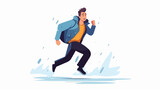 Man running away from sudden rain flat cartoon vect