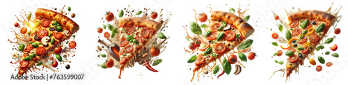 cheese pizza basil splash isolated png