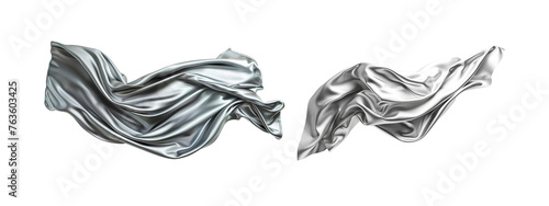 Elegant Silver Satin Silk Fabric: A Fashionable Flying Cloth for Design Elements Background, Isolated on Transparent Background, PNG
