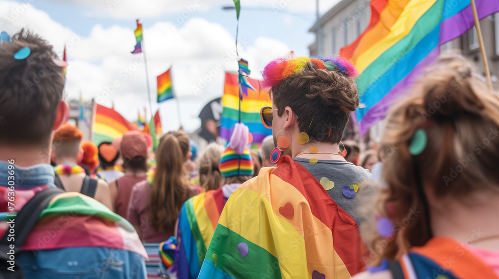 A vibrant Pride parade with people from all walks of life celebrating love and equality A vibrant Pride parade with people from all walks of life celebrating love and equality
