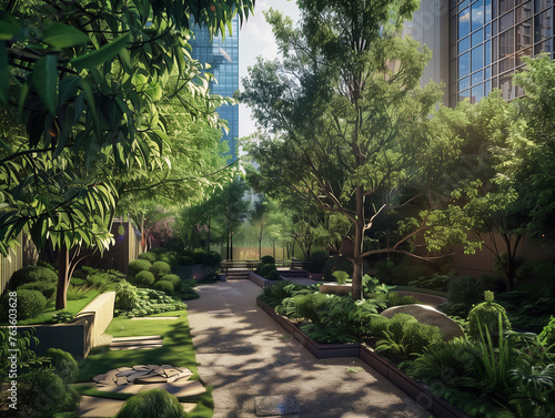 A hidden garden nestled amidst the bustling cityscape, providing a tranquil escape for weary urban dwellers photo