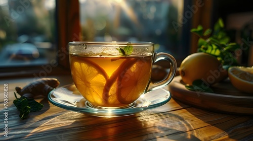 a glass cup of ginger tea 