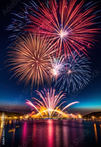 illustration  vibrant long exposure fireworks display festive event  celebration  colorful  night  sky  party  explosion  bright  show  streaks  motion