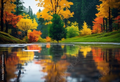 tranquil, lake, outdoors, reflection, nature, rain, mirror, raindrops, water, surface, serene, peaceful, trees, sky, picture, clouds, autumn, landscapes, sunlight, shadows