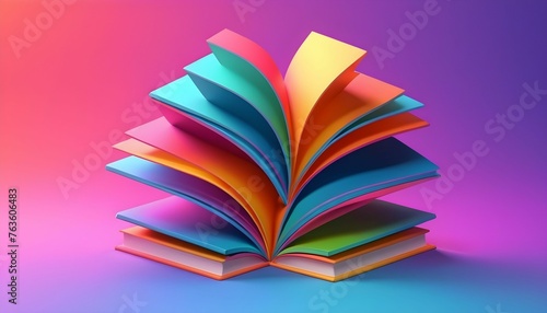 Gradient abstract world book day 3D illustration colorful background created with generative ai. photo