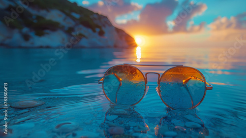 Person Gazing Through Rose-Tinted Sunglasses At A Beach Sunset