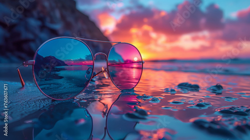 Sunglasses On Shore Capturing The Enigmatic Dance Of Twilight Colors