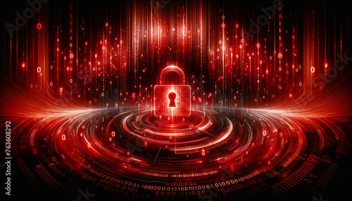Intense cybersecurity visualization with red digital locks and binary code, signaling urgency in data protection.