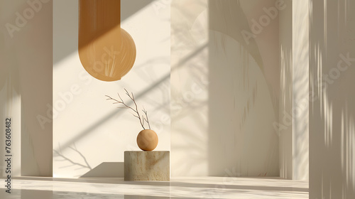 A minimalist abstract composition with simple shapes and colors, with details of the composition's clean lines, negative space, and sense of calm.