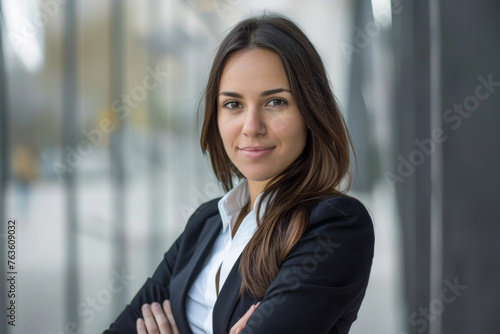 Portrait of a beautiful young business woman standing in an office building
