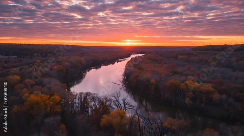 fall sunset above river 