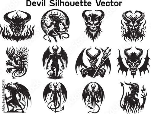 Devil Silhouette Vector Illustration Set