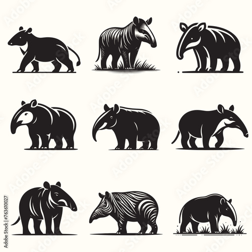 Tapir Silhouette Vector Illustration Set