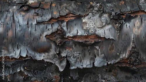burnt birch bark - frightening picture shows the destruction of the tree photo