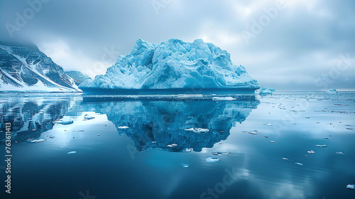 Beautiful blue iceberg in calm Arctic water