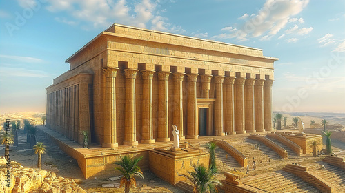 Ancient Egyptian temple historical reconstruction illustration