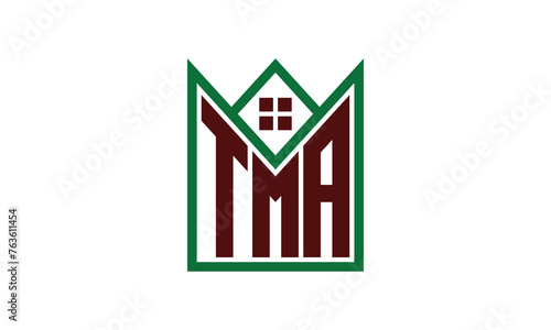 TMA initial letter real estate builders logo design vector. construction, housing, home marker, property, building, apartment, flat, compartment, business, corporate, house rent, rental, commercial