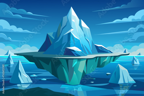  Amidst the icy expanse of the Arctic  an iceberg towers above the frigid waters  vector illustration