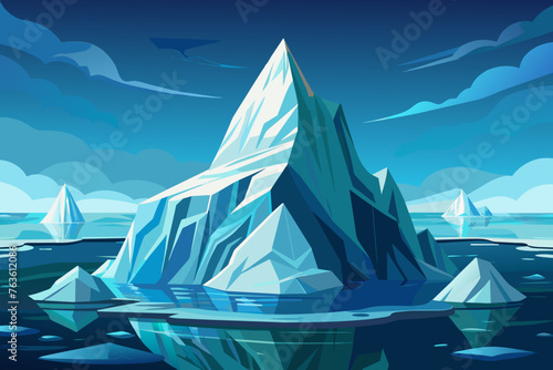  Amidst the icy expanse of the Arctic, an iceberg towers above the frigid waters, vector illustration