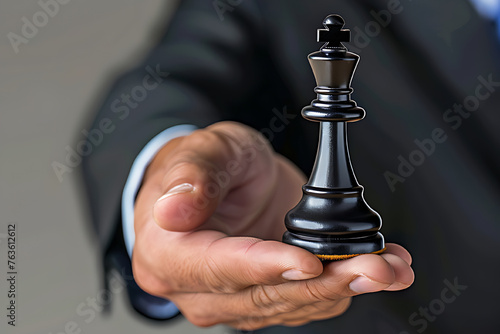 Businessman's hand holding a chess king. © Cimutimut