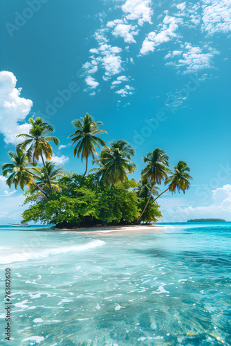 Tropical Island Paradise: Serene Beaches, Azure Seas, and Lush Palm Trees Under the Mesmerizing Sky © Lillian