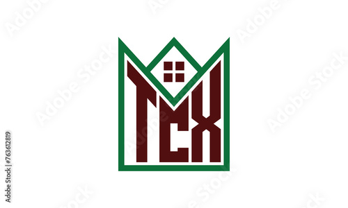 TCX initial letter real estate builders logo design vector. construction, housing, home marker, property, building, apartment, flat, compartment, business, corporate, house rent, rental, commercial