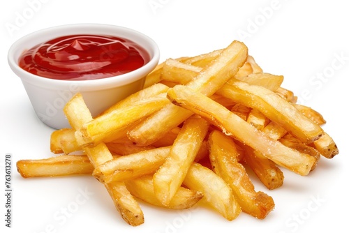 French Fries with Ketchup isolated on white Background