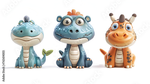 cutout set of 3 cartoon animal toys characters isolated on White background, Generative AI 